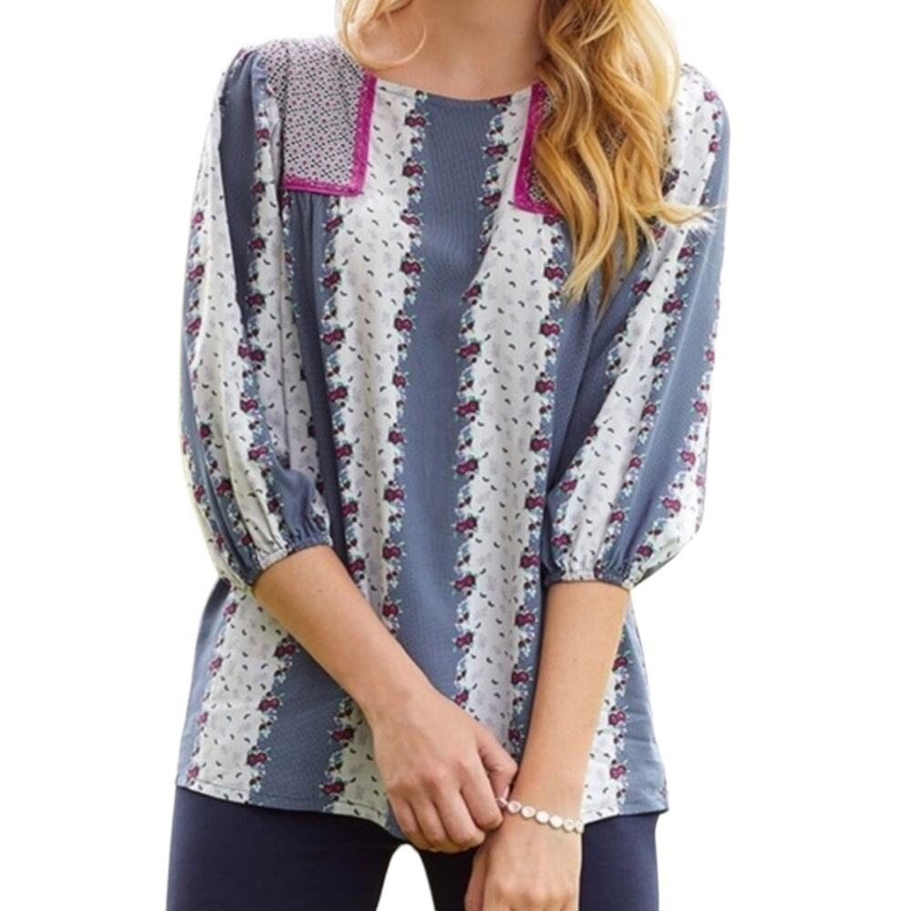 Matilda Jane A Quick Getaway Floral Contrast Patterns Blouse Size S